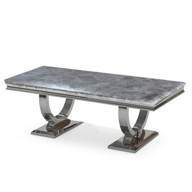Arianna Luxury Marble Coffee Table with Polished Stainless Steel Base - 130cm x 70cm - UK Luxury Furniture